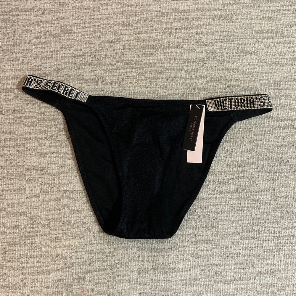 Victoria's Secret Black Bikini Bottom with Logo Band Small